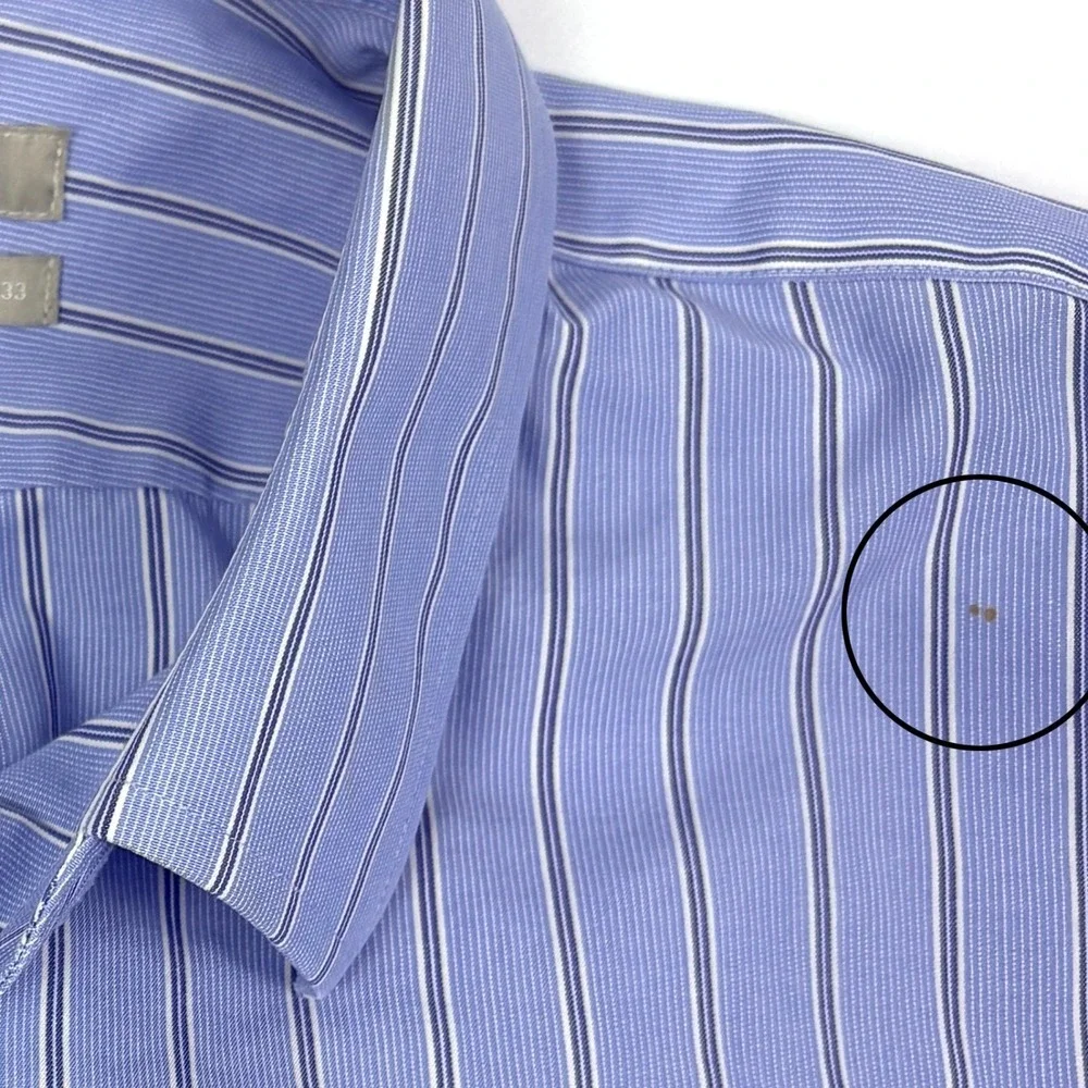 Nordstrom Trim Fit Button Up Shirt Mens Sz 16 1/2 32-33 Blue‎ White Stripe Smart